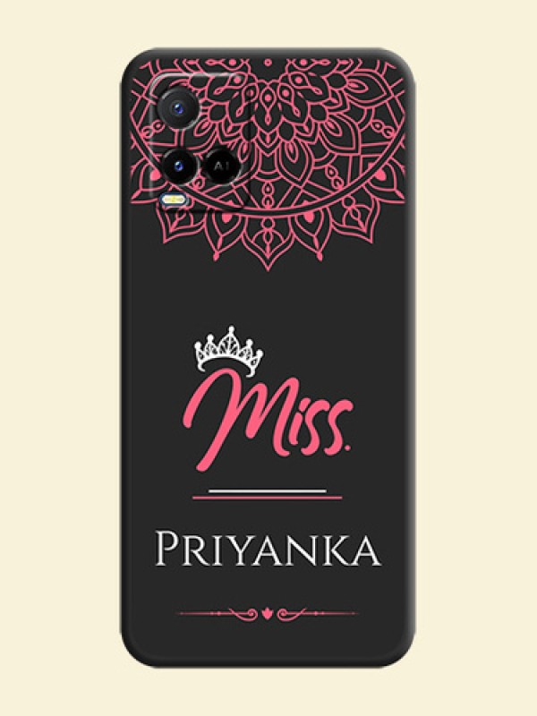 Mrs Name with Floral Design on Space Black Personalized Soft Matte Phone Covers - Vivo Y21A