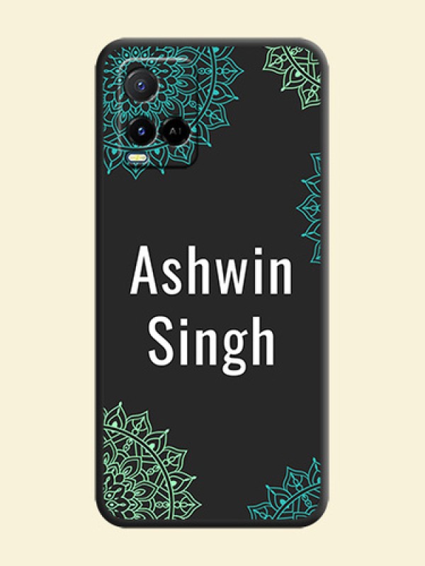 Your Name with Floral Design on Space Black Custom Soft Matte Back Cover - Vivo Y21A
