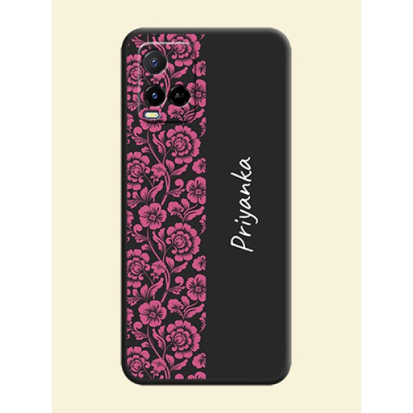 Pink Floral Pattern Design With Custom Text On Space Black Personalized Soft Matte Phone Covers -Vivo Y21A Pink Floral Pattern Design With Custom Text On Space Black Personalized Soft Matte Phone Covers -Vivo Y21A