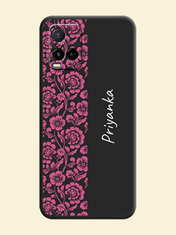Pink Floral Pattern Design With Custom Text On Space Black Personalized Soft Matte Phone Covers -Vivo Y21A