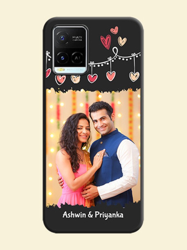 Pink Love Hangings with Name on Space Black Custom Soft Matte Phone Cases - Vivo Y21e