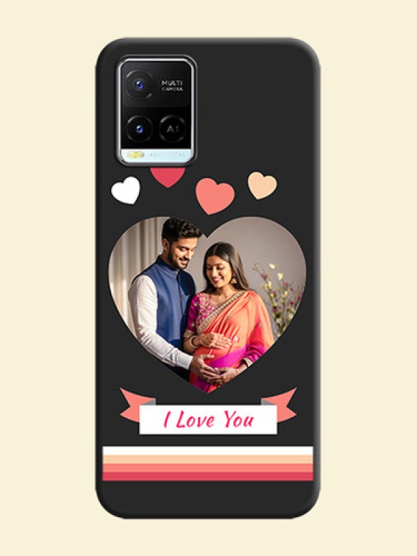 Love Shaped Photo with Colorful Stripes on Personalised Space Black Soft Matte Cases - Vivo Y21e
