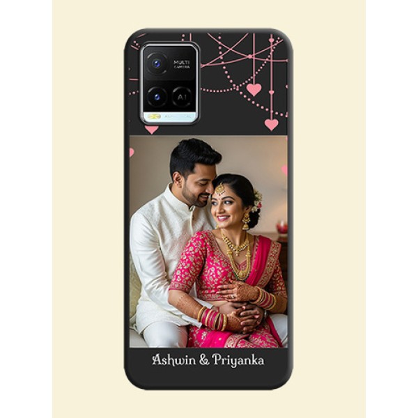 Pink Love Hangings with Text on Space Black Custom Soft Matte Back Cover - Vivo Y21e Pink Love Hangings with Text on Space Black Custom Soft Matte Back Cover - Vivo Y21e