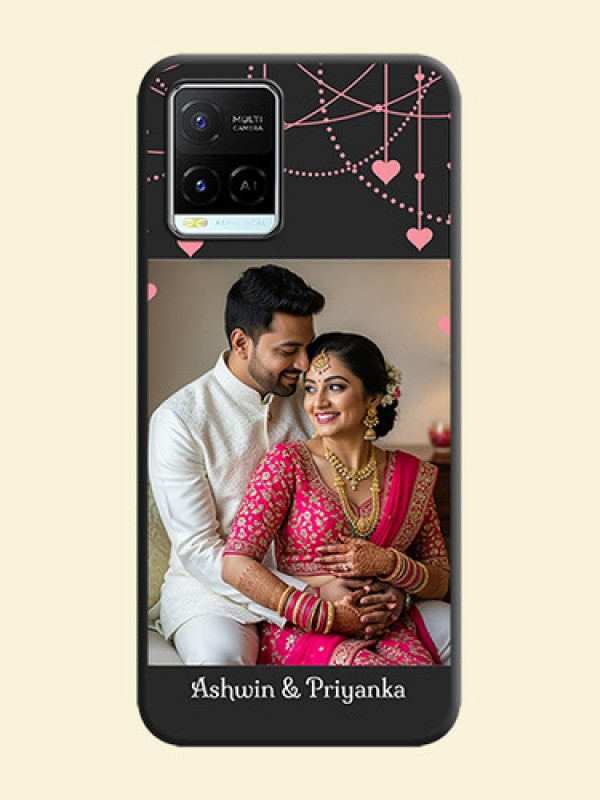 Pink Love Hangings with Text on Space Black Custom Soft Matte Back Cover - Vivo Y21e