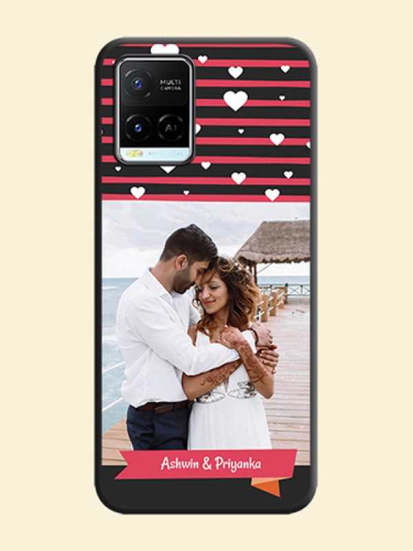 White Color Love Symbols with Pink Lines Pattern on Space Black Custom Soft Matte Phone Cases - Vivo Y21e
