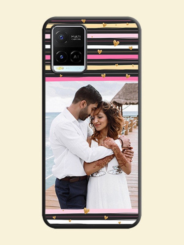 Multicolor Lines and Golden Love Symbols Design on Photo on Space Black Soft Matte Mobile Cover - Vivo Y21e