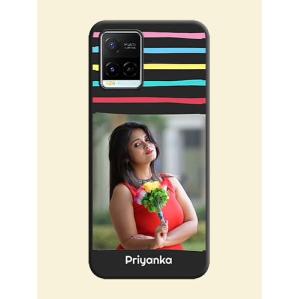 Multicolor Lines with Image on Space Black Personalized Soft Matte Phone Covers - Vivo Y21e Multicolor Lines with Image on Space Black Personalized Soft Matte Phone Covers - Vivo Y21e