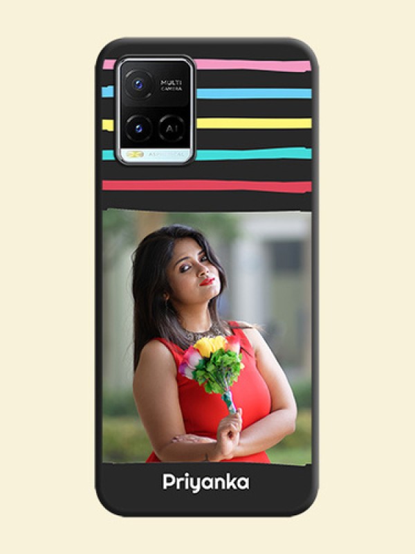 Multicolor Lines with Image on Space Black Personalized Soft Matte Phone Covers - Vivo Y21e