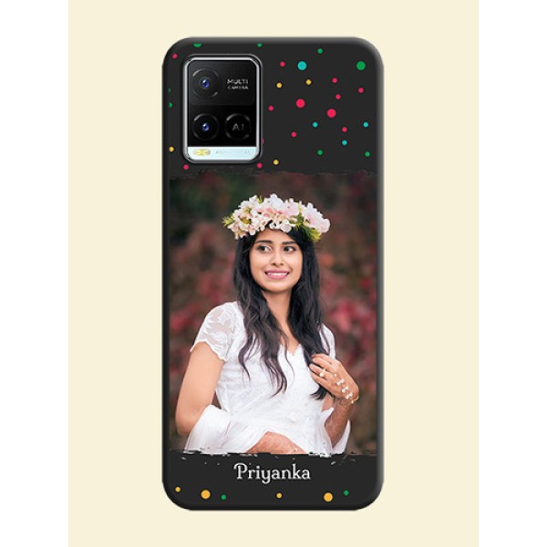 Multicolor Dotted Pattern with Text on Space Black Custom Soft Matte Phone Back Cover - Vivo Y21e Multicolor Dotted Pattern with Text on Space Black Custom Soft Matte Phone Back Cover - Vivo Y21e
