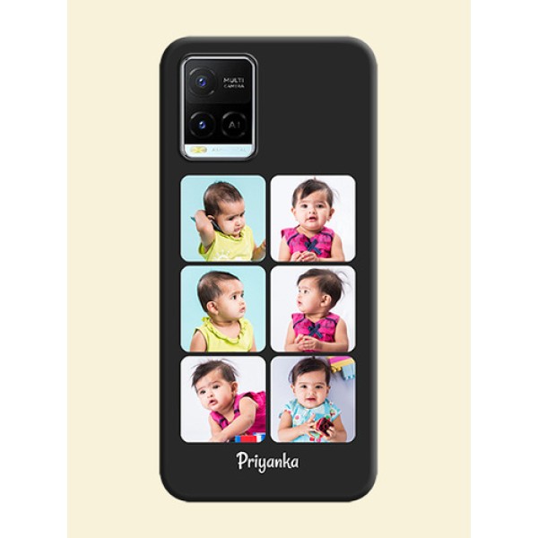 Floral Art with 6 Image Holder on Photo on Space Black Soft Matte Mobile Case - Vivo Y21e