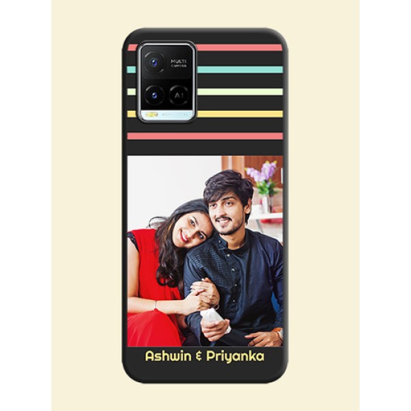 Color Stripes with Photo and Text on Photo on Space Black Soft Matte Mobile Case - Vivo Y21e Color Stripes with Photo and Text on Photo on Space Black Soft Matte Mobile Case - Vivo Y21e