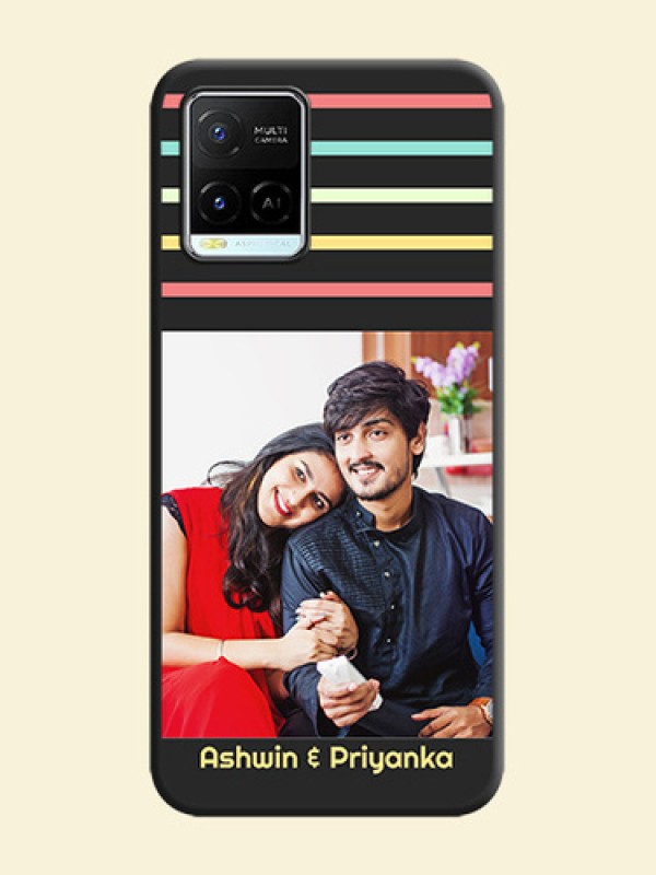 Color Stripes with Photo and Text on Photo on Space Black Soft Matte Mobile Case - Vivo Y21e
