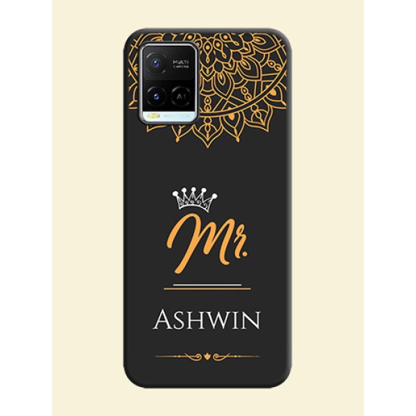 Mr Name with Floral Design  on Personalised Space Black Soft Matte Cases - Vivo Y21e