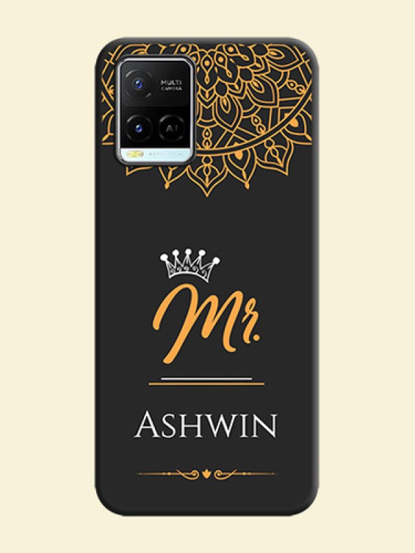 Mr Name with Floral Design  on Personalised Space Black Soft Matte Cases - Vivo Y21e