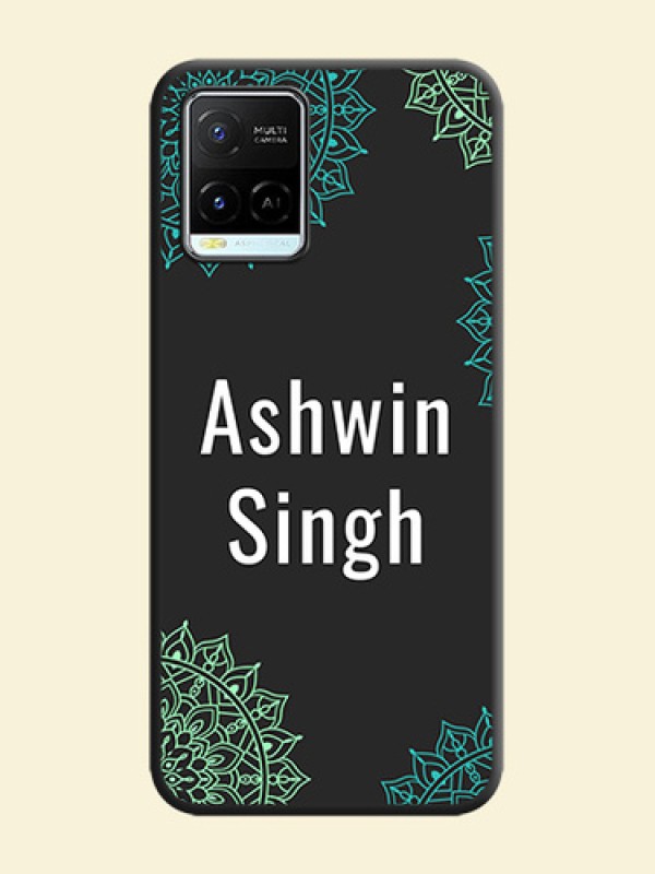 Your Name with Floral Design on Space Black Custom Soft Matte Back Cover - Vivo Y21e