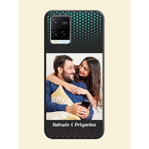 Faded Dots with Grunge Photo Frame and Text on Space Black Custom Soft Matte Phone Cases - Vivo Y21e