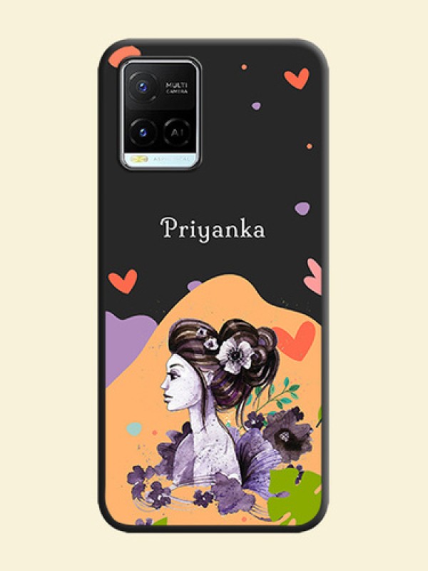 Namecase For Her With Fancy Lady Image On Space Black Personalized Soft Matte Phone Covers -Vivo Y21E