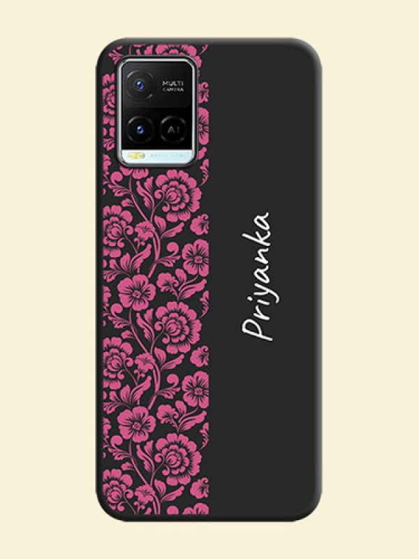 Pink Floral Pattern Design With Custom Text On Space Black Personalized Soft Matte Phone Covers -Vivo Y21E