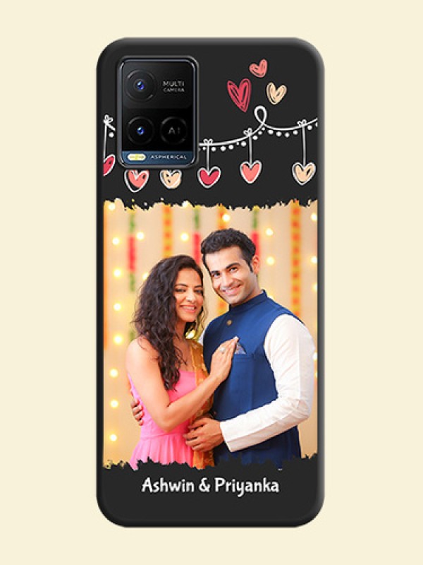 Pink Love Hangings with Name on Space Black Custom Soft Matte Phone Cases - Vivo Y21G
