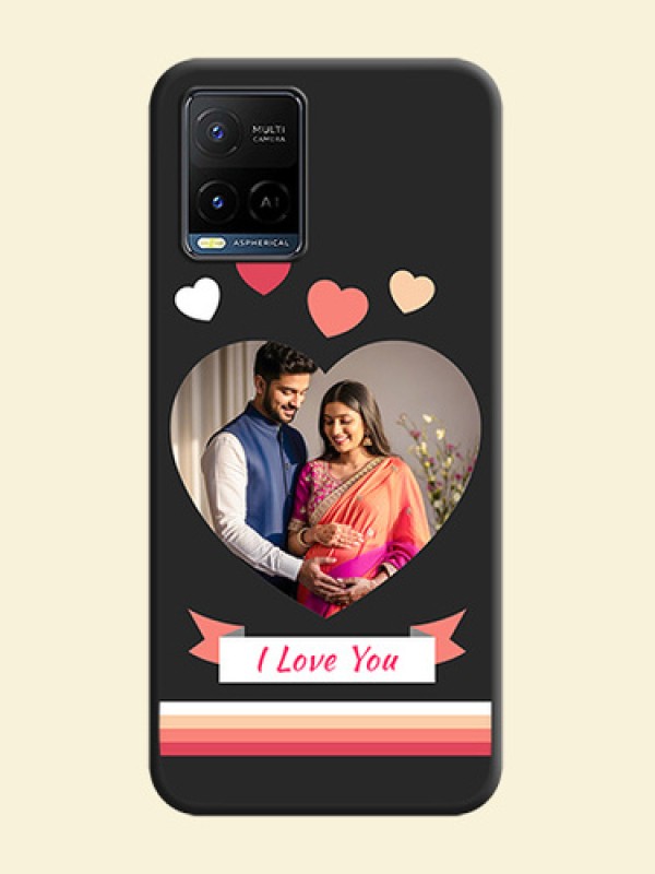 Love Shaped Photo with Colorful Stripes on Personalised Space Black Soft Matte Cases - Vivo Y21G