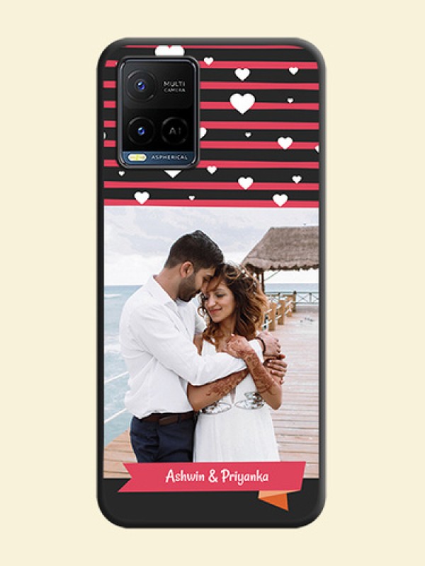 White Color Love Symbols with Pink Lines Pattern on Space Black Custom Soft Matte Phone Cases - Vivo Y21G