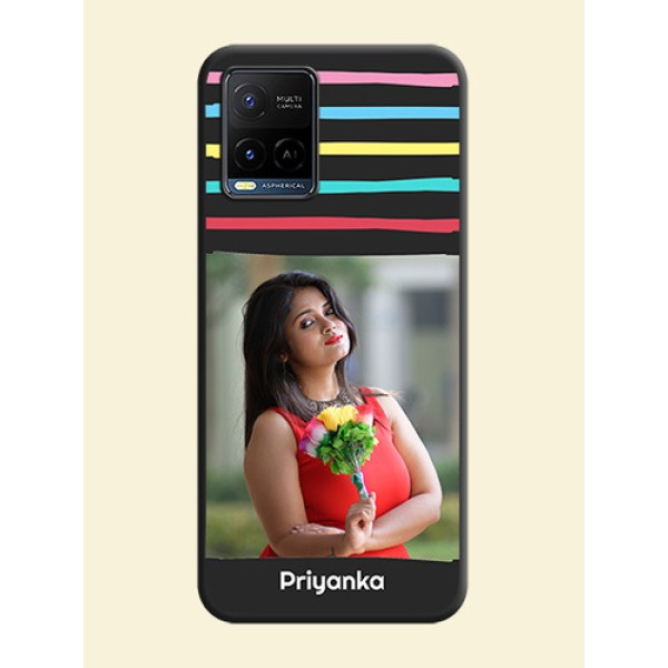 Multicolor Lines with Image on Space Black Personalized Soft Matte Phone Covers - Vivo Y21G Multicolor Lines with Image on Space Black Personalized Soft Matte Phone Covers - Vivo Y21G