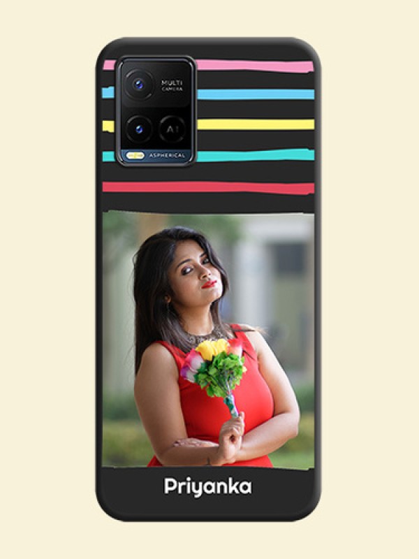 Multicolor Lines with Image on Space Black Personalized Soft Matte Phone Covers - Vivo Y21G