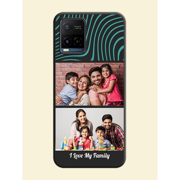 Wave Pattern with 2 Image Holder on Space Black Personalized Soft Matte Phone Covers - Vivo Y21G Wave Pattern with 2 Image Holder on Space Black Personalized Soft Matte Phone Covers - Vivo Y21G