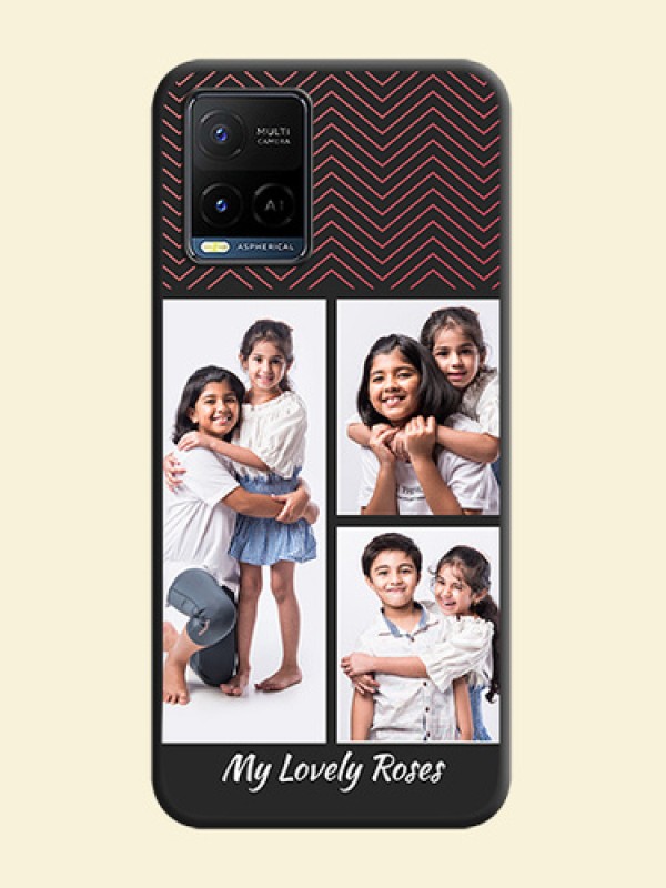 Wave Pattern with 3 Image Holder on Space Black Custom Soft Matte Back Cover - Vivo Y21G