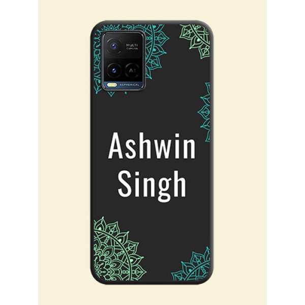 Your Name with Floral Design on Space Black Custom Soft Matte Back Cover - Vivo Y21G Your Name with Floral Design on Space Black Custom Soft Matte Back Cover - Vivo Y21G