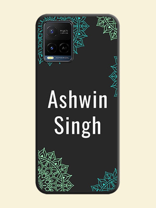 Your Name with Floral Design on Space Black Custom Soft Matte Back Cover - Vivo Y21G