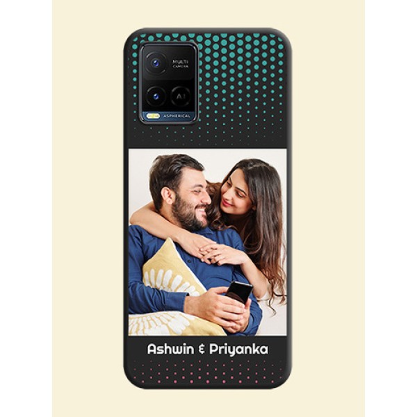Faded Dots with Grunge Photo Frame and Text on Space Black Custom Soft Matte Phone Cases - Vivo Y21G