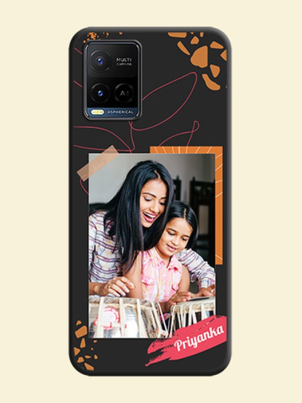 Orange Photo Frame on Space Black Custom Soft Matte Phone Back Cover - Vivo Y21G