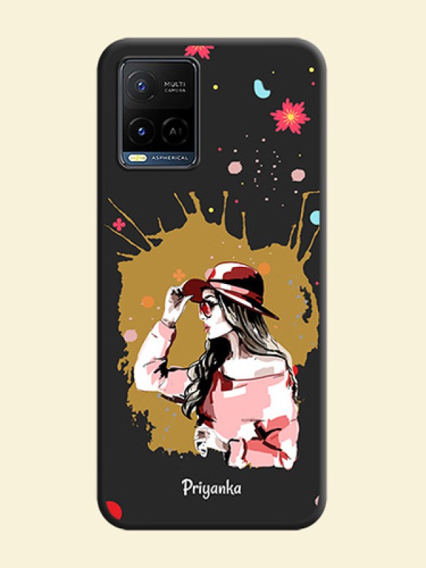 Mordern Lady With Color Splash Background With Custom Text On Space Black Personalized Soft Matte Phone Covers -Vivo Y21G
