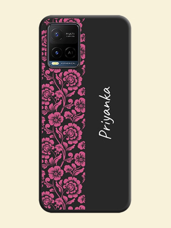 Pink Floral Pattern Design With Custom Text On Space Black Personalized Soft Matte Phone Covers -Vivo Y21G