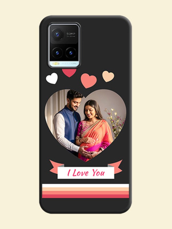 Love Shaped Photo with Colorful Stripes on Personalised Space Black Soft Matte Cases - Vivo Y21T