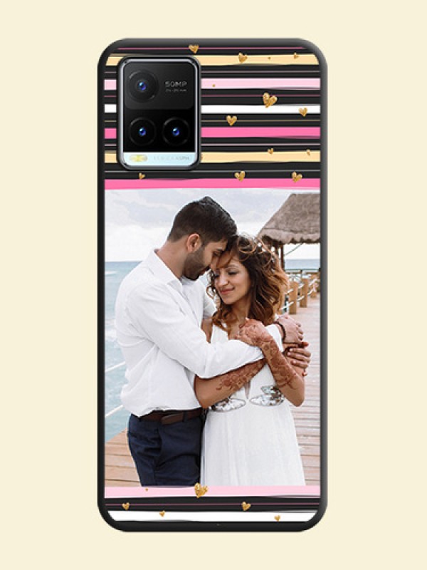 Multicolor Lines and Golden Love Symbols Design on Photo on Space Black Soft Matte Mobile Cover - Vivo Y21T