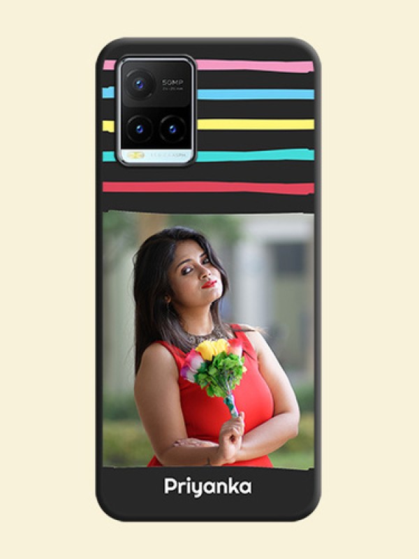 Multicolor Lines with Image on Space Black Personalized Soft Matte Phone Covers - Vivo Y21T
