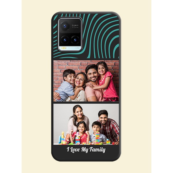 Wave Pattern with 2 Image Holder on Space Black Personalized Soft Matte Phone Covers - Vivo Y21T Wave Pattern with 2 Image Holder on Space Black Personalized Soft Matte Phone Covers - Vivo Y21T