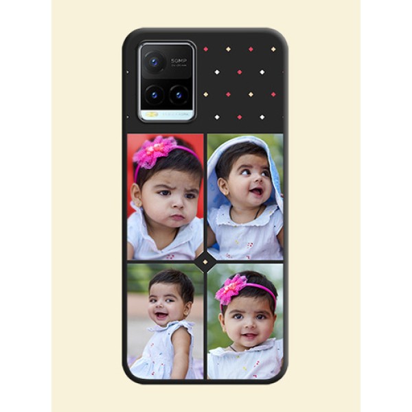 Multicolor Dotted Pattern with 4 Image Holder on Space Black Custom Soft Matte Phone Cases - Vivo Y21T Multicolor Dotted Pattern with 4 Image Holder on Space Black Custom Soft Matte Phone Cases - Vivo Y21T