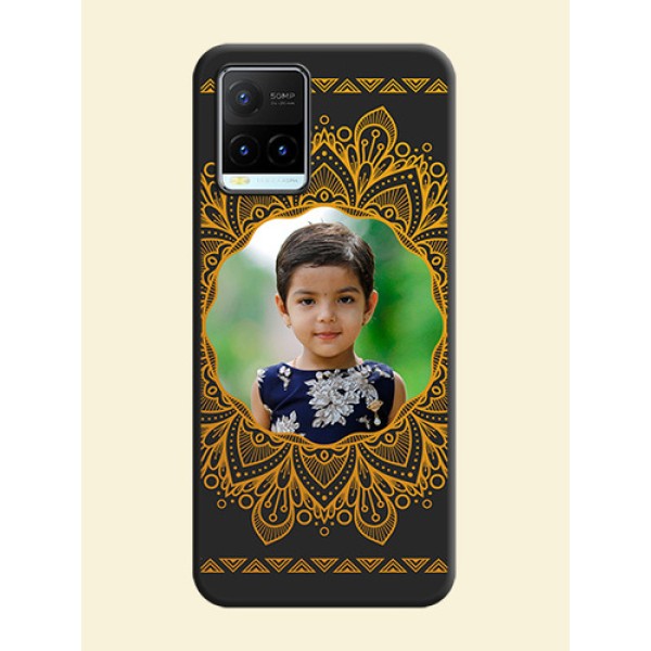 Round Image with Floral Design on Photo on Space Black Soft Matte Mobile Cover - Vivo Y21T Round Image with Floral Design on Photo on Space Black Soft Matte Mobile Cover - Vivo Y21T
