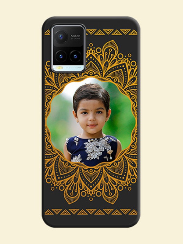 Round Image with Floral Design on Photo on Space Black Soft Matte Mobile Cover - Vivo Y21T