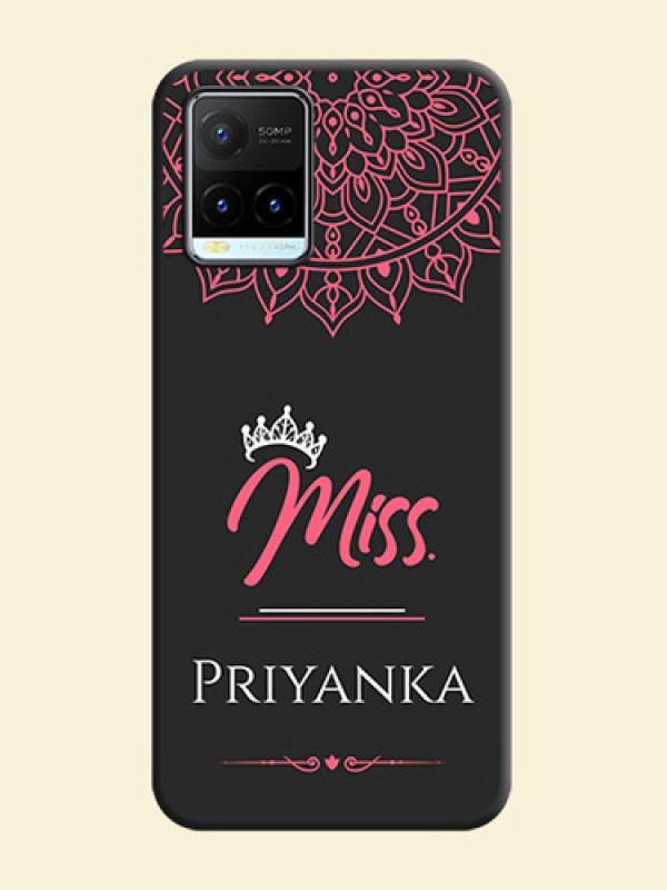 Mrs Name with Floral Design on Space Black Personalized Soft Matte Phone Covers - Vivo Y21T