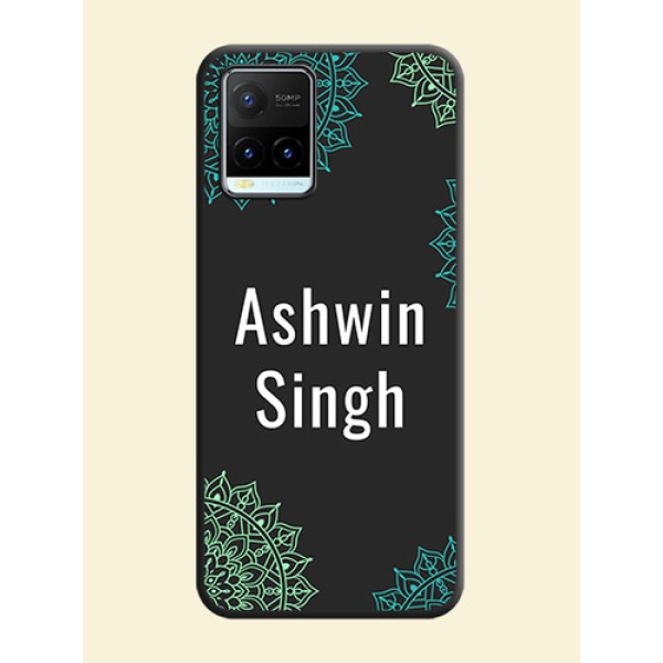 Your Name with Floral Design on Space Black Custom Soft Matte Back Cover - Vivo Y21T Your Name with Floral Design on Space Black Custom Soft Matte Back Cover - Vivo Y21T