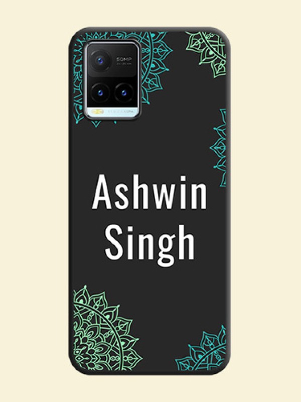 Your Name with Floral Design on Space Black Custom Soft Matte Back Cover - Vivo Y21T