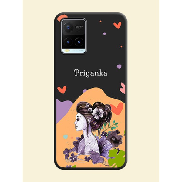 Namecase For Her With Fancy Lady Image On Space Black Personalized Soft Matte Phone Covers -Vivo Y21T