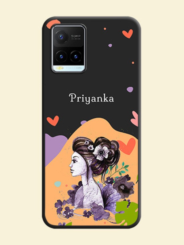 Namecase For Her With Fancy Lady Image On Space Black Personalized Soft Matte Phone Covers -Vivo Y21T
