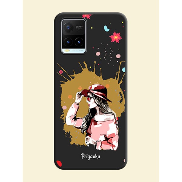Mordern Lady With Color Splash Background With Custom Text On Space Black Personalized Soft Matte Phone Covers -Vivo Y21T