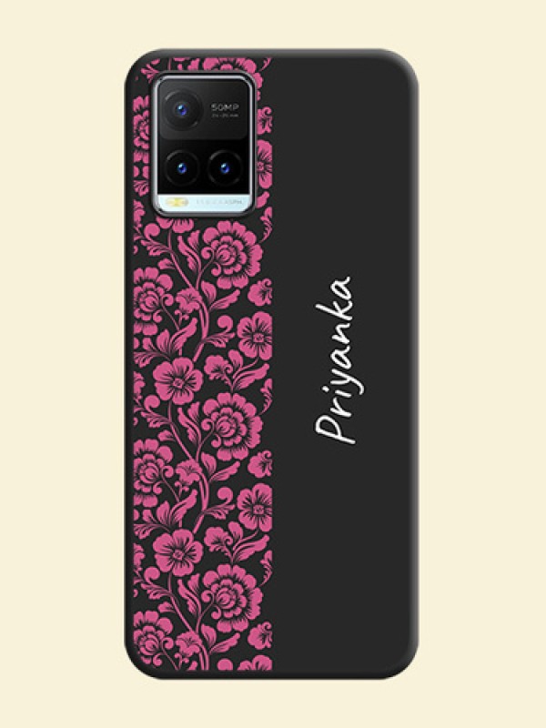 Pink Floral Pattern Design With Custom Text On Space Black Personalized Soft Matte Phone Covers -Vivo Y21T