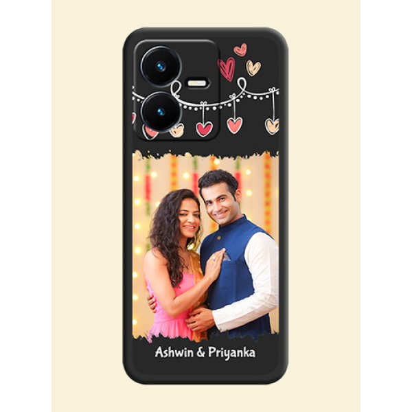 Pink Love Hangings with Name on Space Black Custom Soft Matte Phone Cases - Vivo Y22 Pink Love Hangings with Name on Space Black Custom Soft Matte Phone Cases - Vivo Y22